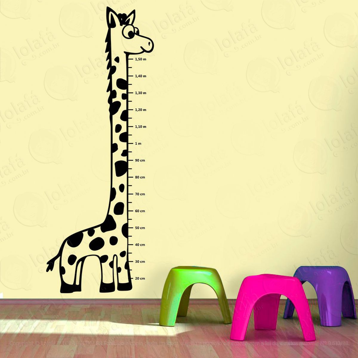 girafa adesivo régua de crescimento infantil, medidor de altura para quarto, porta e parede - mod:6