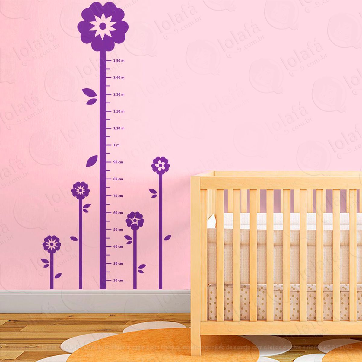 florzinha adesivo régua de crescimento infantil, medidor de altura para quarto, porta e parede - mod:7