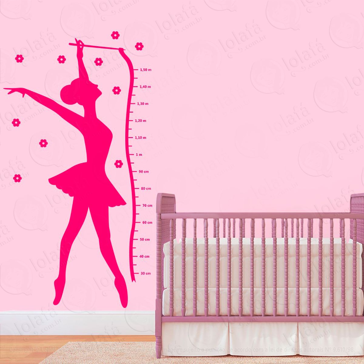 bailarina adesivo régua de crescimento infantil, medidor de altura para quarto, porta e parede - mod:9