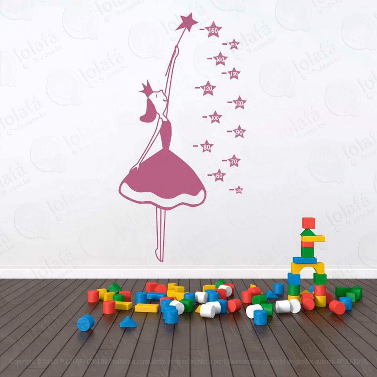 princesinha adesivo régua de crescimento infantil, medidor de altura para quarto, porta e parede - mod:18