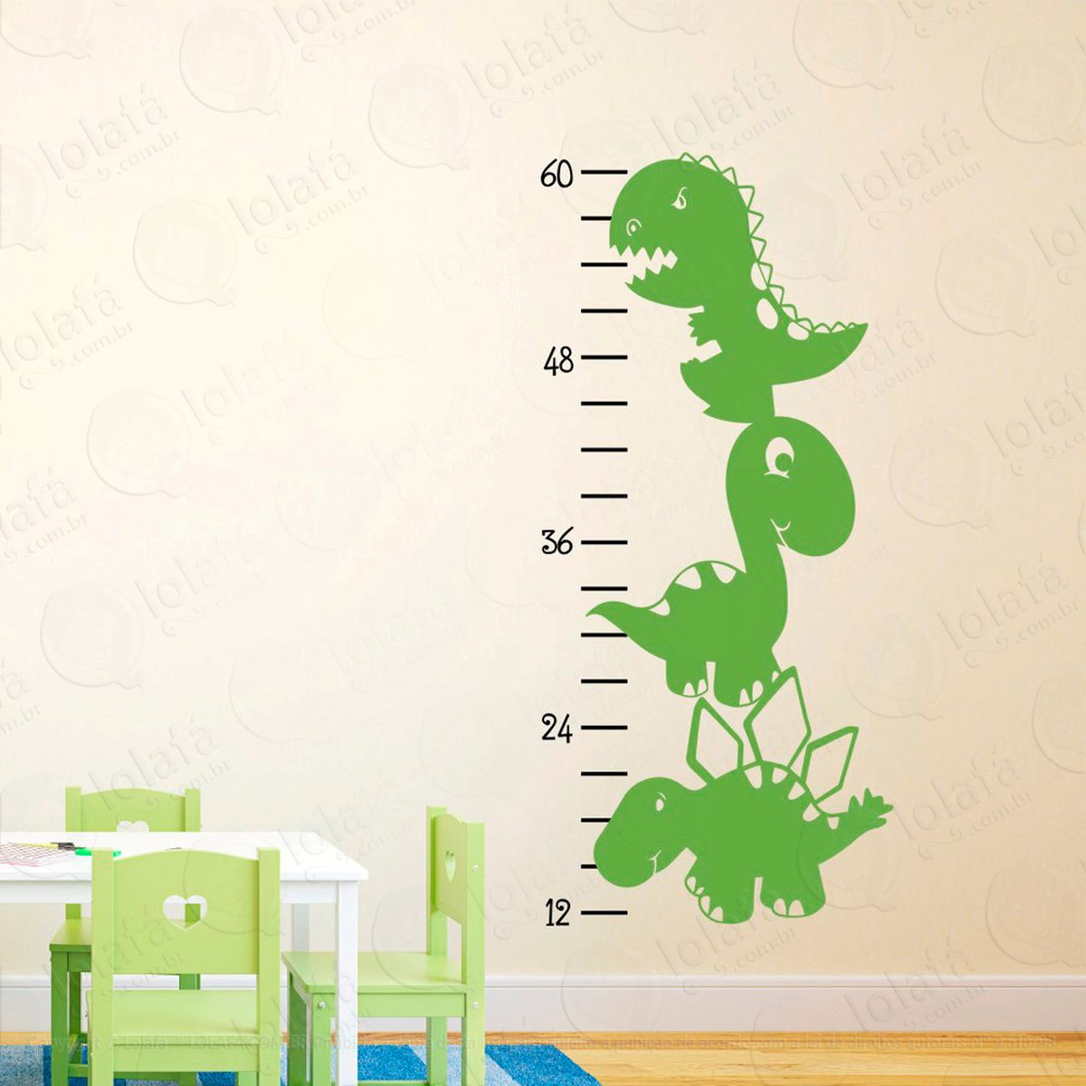 dinossauros adesivo régua de crescimento infantil, medidor de altura para quarto, porta e parede - mod:24