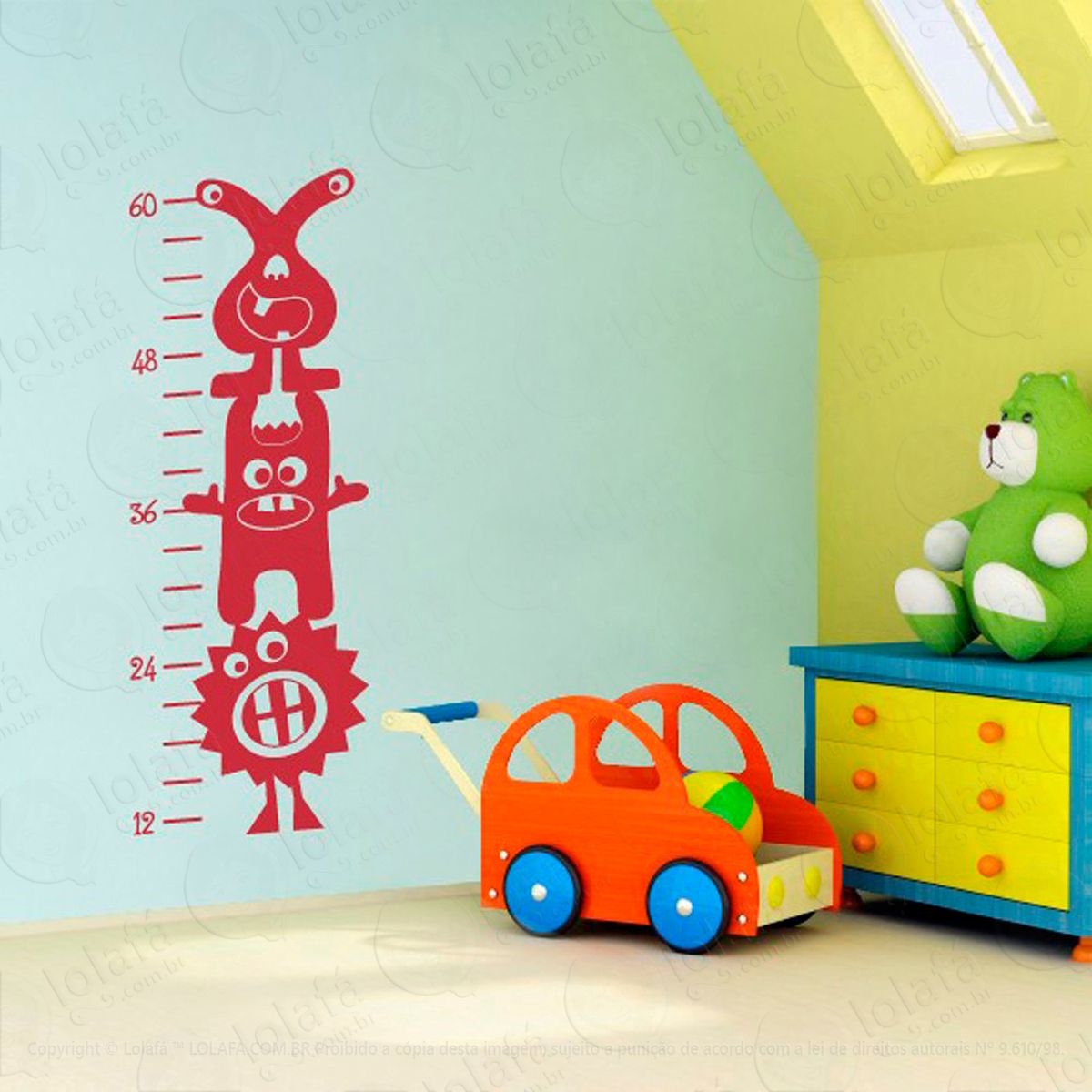 monstrinhos adesivo régua de crescimento infantil, medidor de altura para quarto, porta e parede - mod:26