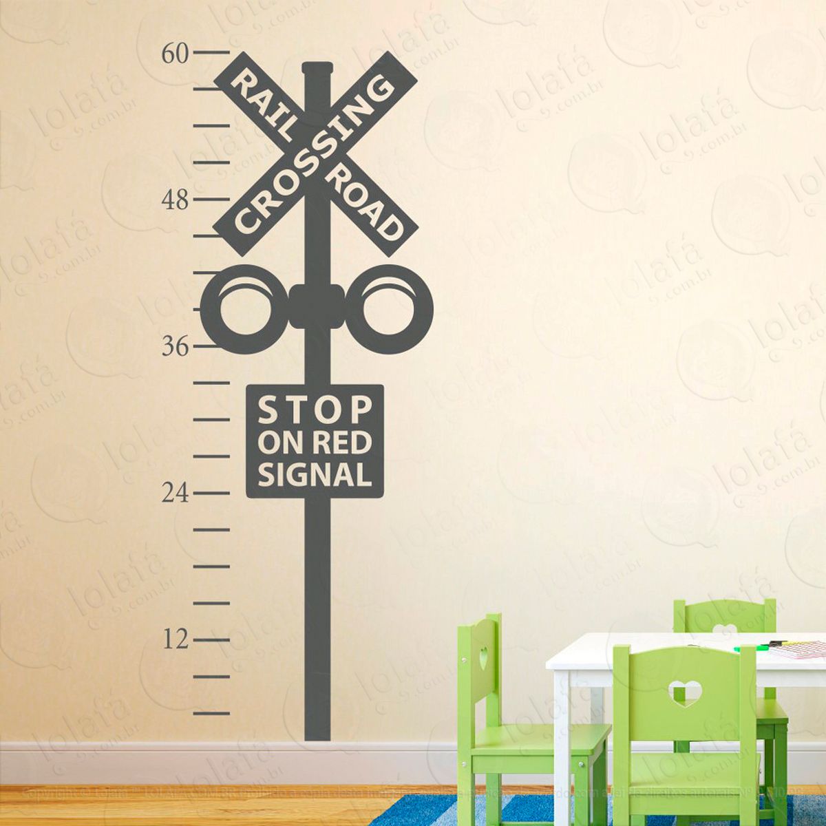 trem adesivo régua de crescimento infantil, medidor de altura para quarto, porta e parede - mod:30
