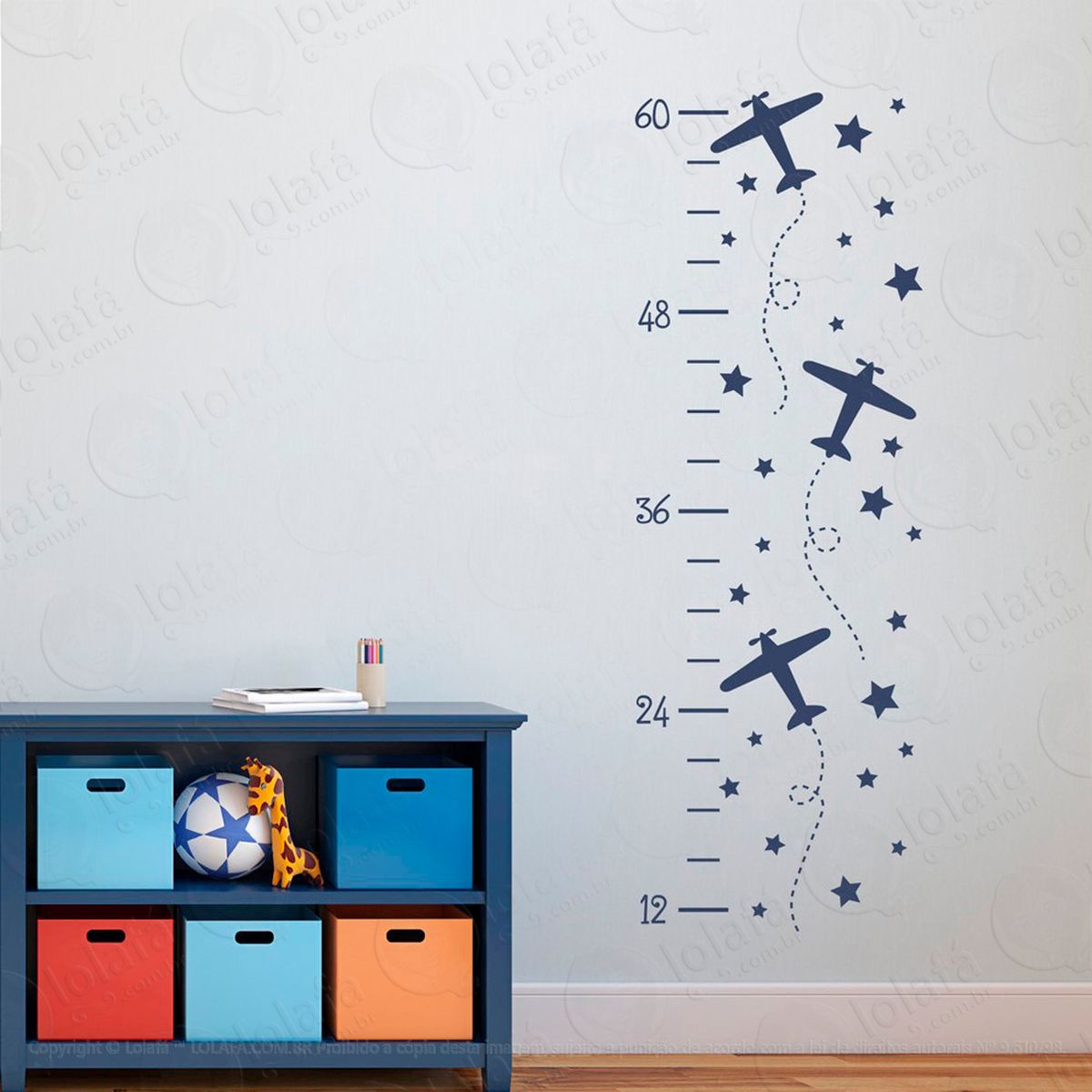 aviões adesivo régua de crescimento infantil, medidor de altura para quarto, porta e parede - mod:31