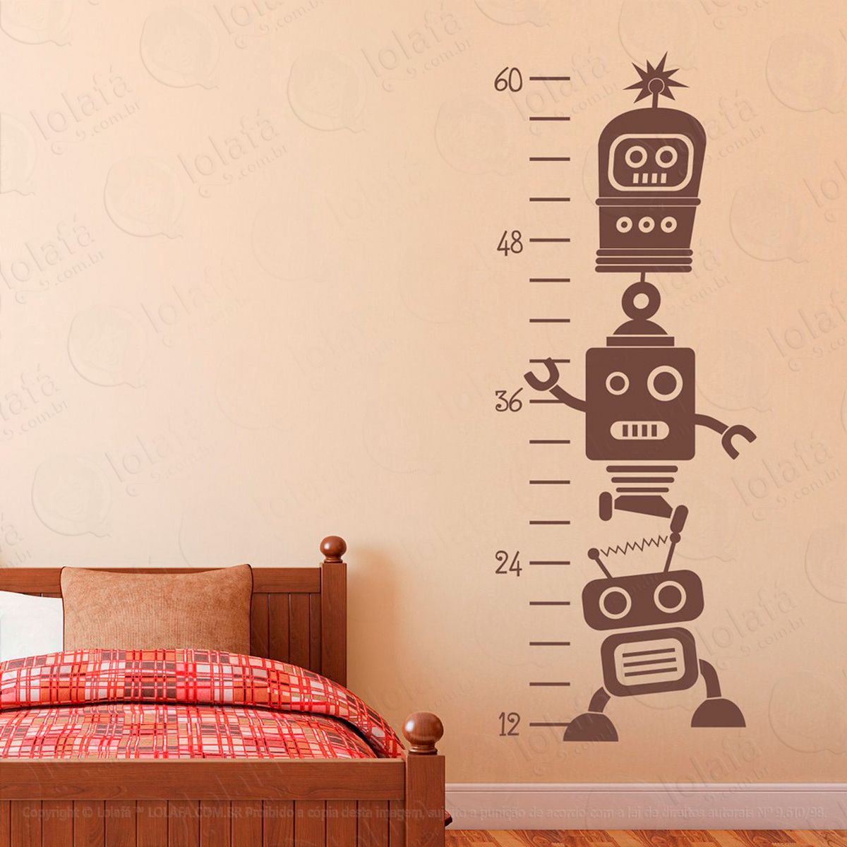 robôs adesivo régua de crescimento infantil, medidor de altura para quarto, porta e parede - mod:32