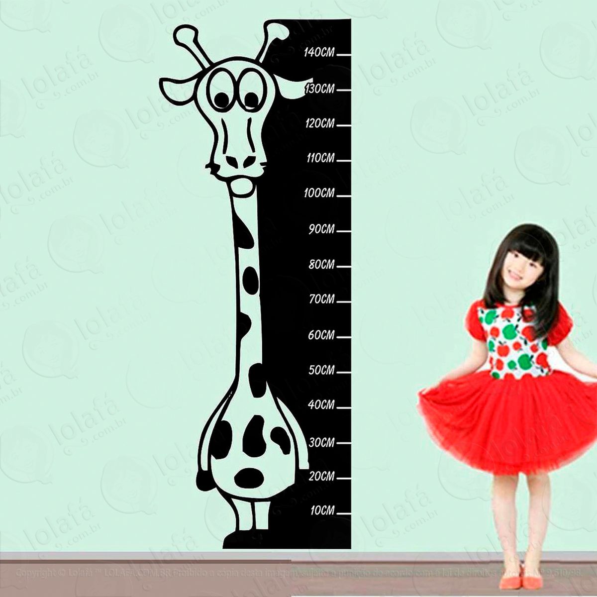 girafa adesivo régua de crescimento infantil, medidor de altura para quarto, porta e parede - mod:45