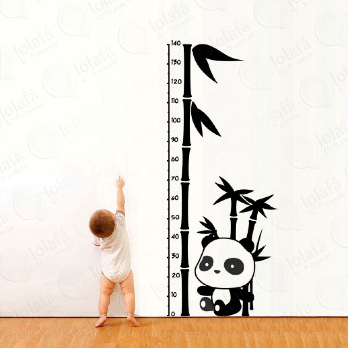 panda adesivo régua de crescimento infantil, medidor de altura para quarto, porta e parede - mod:49
