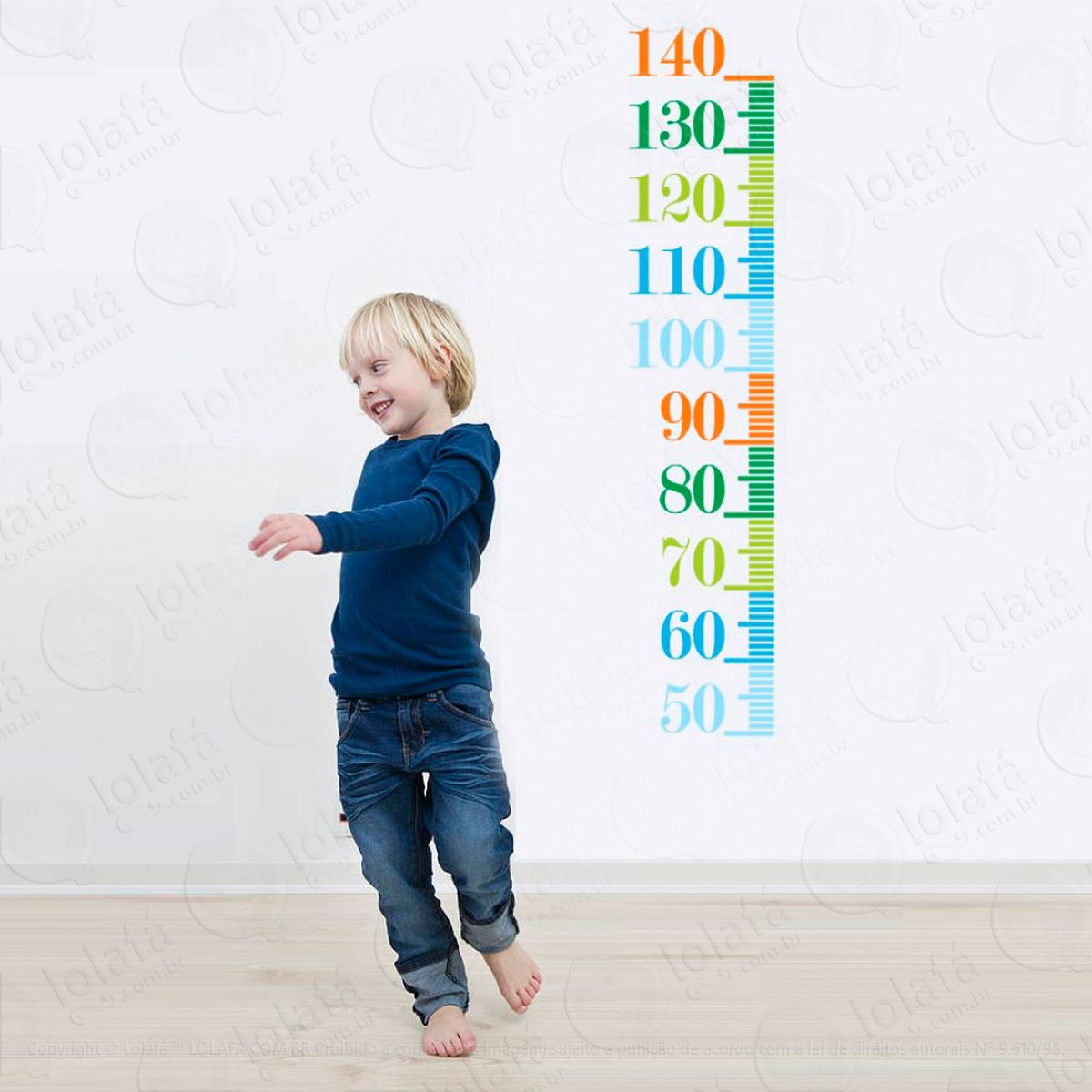 números adesivo régua de crescimento infantil, medidor de altura para quarto, porta e parede - mod:50