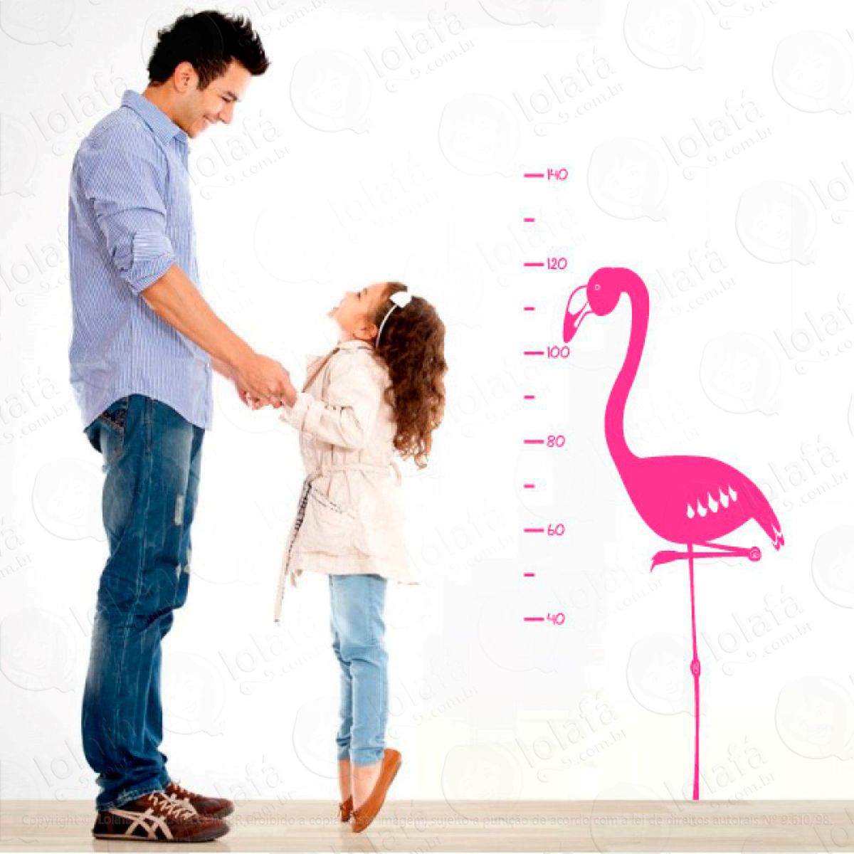 flamingo adesivo régua de crescimento infantil, medidor de altura para quarto, porta e parede - mod:57