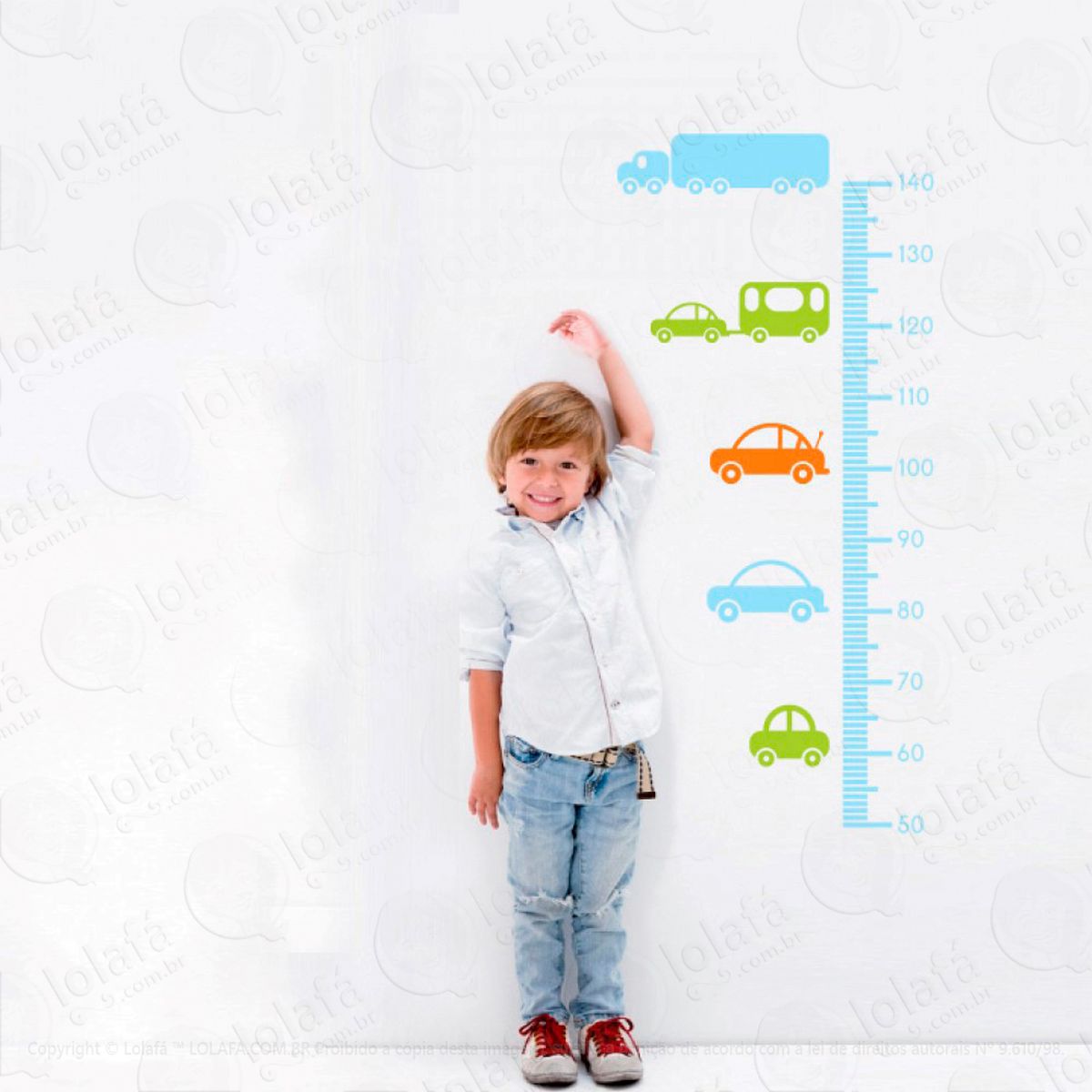 carrinhos adesivo régua de crescimento infantil, medidor de altura para quarto, porta e parede - mod:60