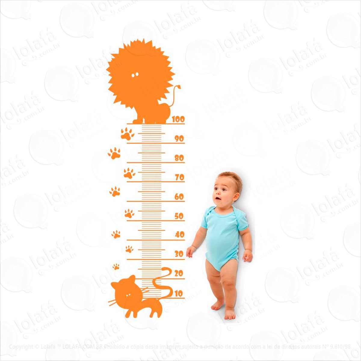 leão adesivo régua de crescimento infantil, medidor de altura para quarto, porta e parede - mod:72