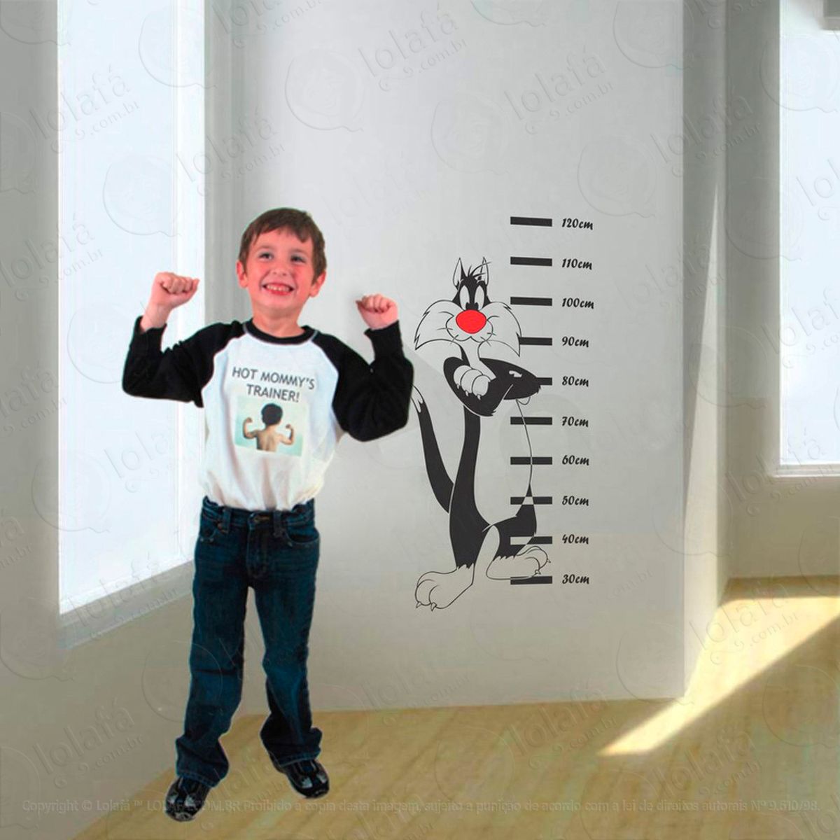 frajola adesivo régua de crescimento infantil, medidor de altura para quarto, porta e parede - mod:73