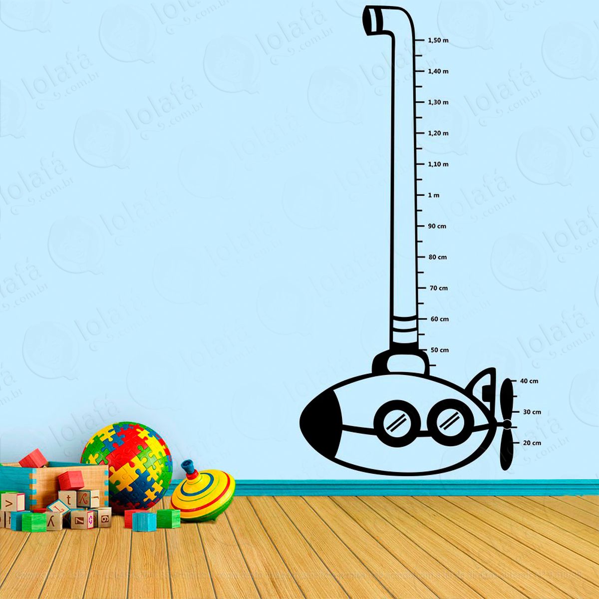 submarino adesivo régua de crescimento infantil, medidor de altura para quarto, porta e parede - mod:86