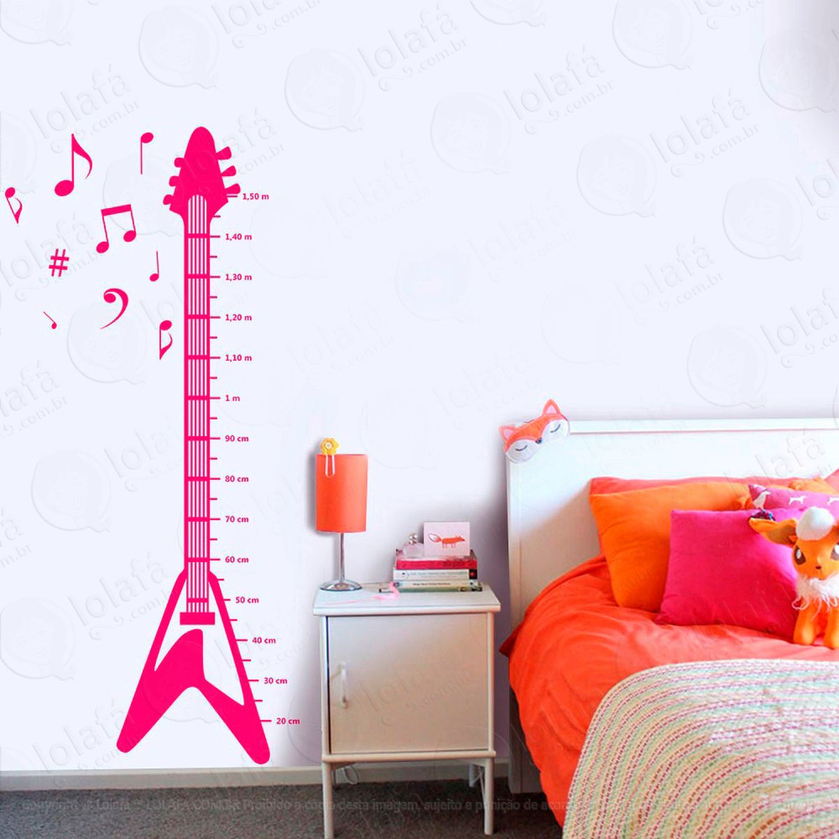 guitarra adesivo régua de crescimento infantil, medidor de altura para quarto, porta e parede - mod:87