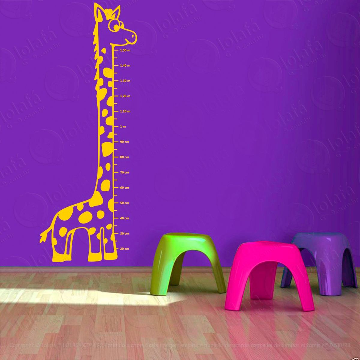 girafa adesivo régua de crescimento infantil, medidor de altura para quarto, porta e parede - mod:89