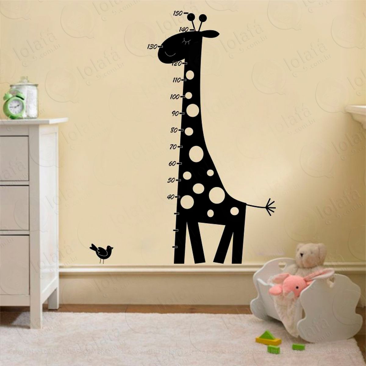 girafa adesivo régua de crescimento infantil, medidor de altura para quarto, porta e parede - mod:94
