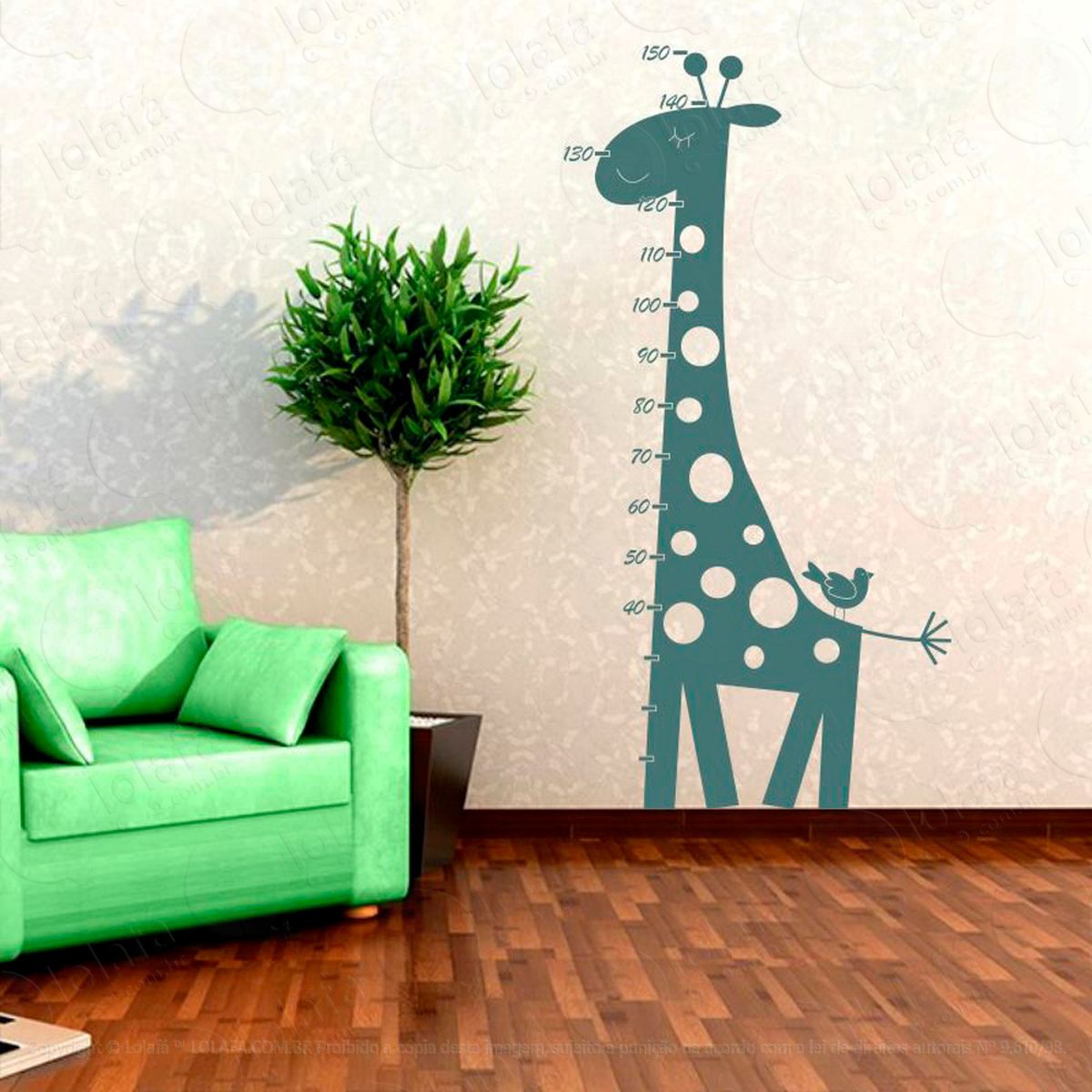 girafa adesivo régua de crescimento infantil, medidor de altura para quarto, porta e parede - mod:95