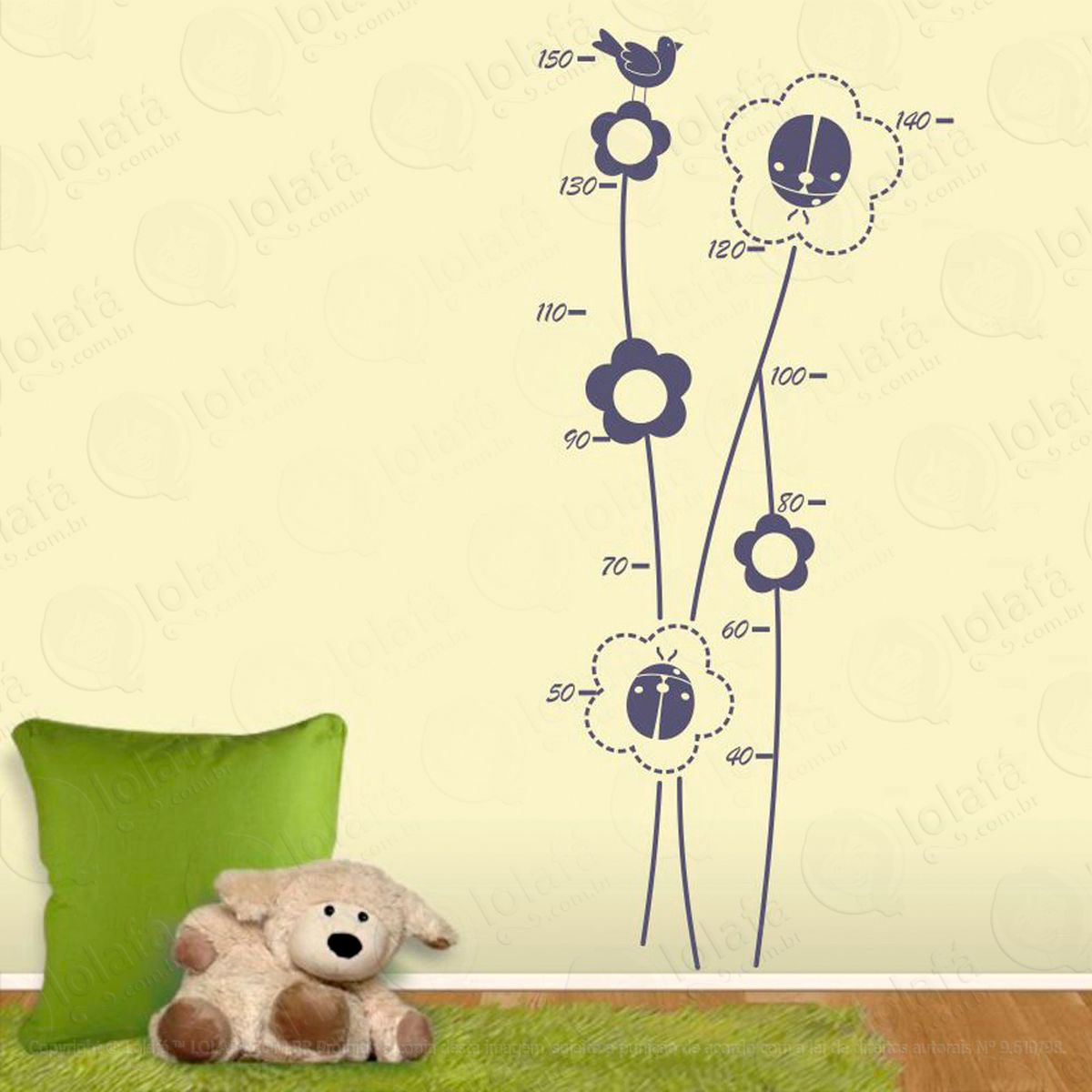 florzinhas adesivo régua de crescimento infantil, medidor de altura para quarto, porta e parede - mod:96