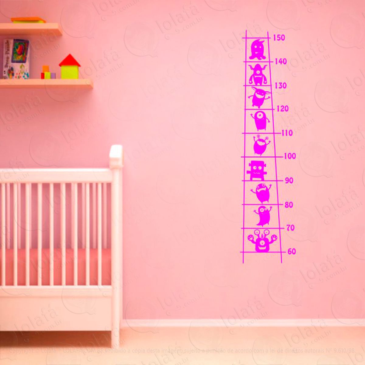 monstrinhos adesivo régua de crescimento infantil, medidor de altura para quarto, porta e parede - mod:99