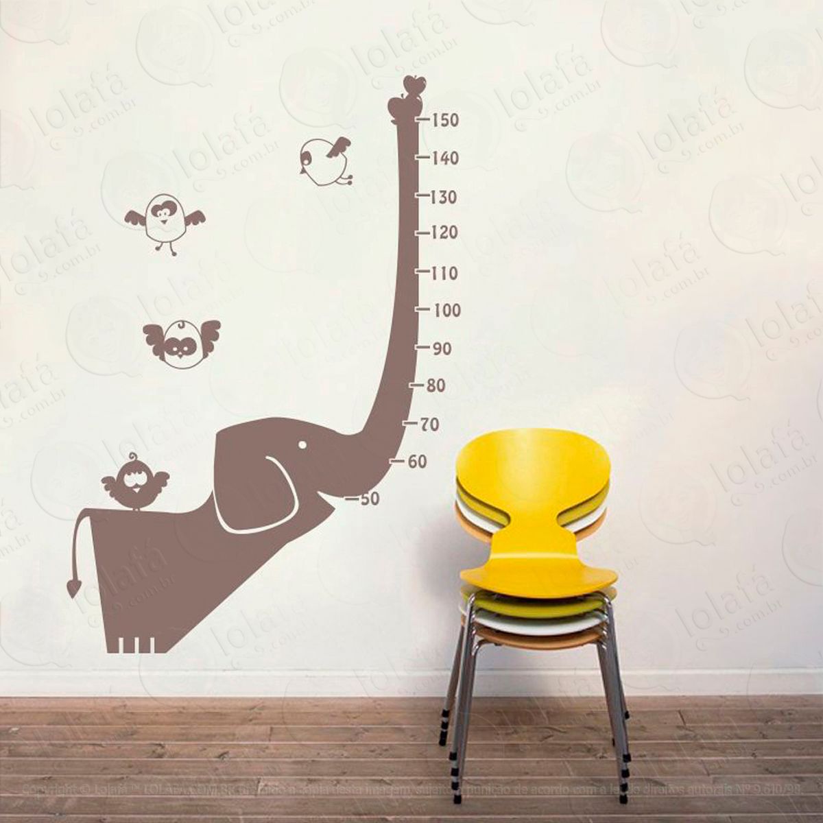 elefante adesivo régua de crescimento infantil, medidor de altura para quarto, porta e parede - mod:100