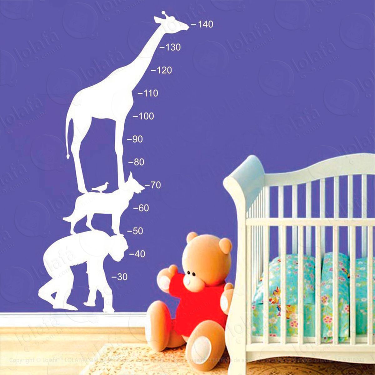 animais adesivo régua de crescimento infantil, medidor de altura para quarto, porta e parede - mod:111