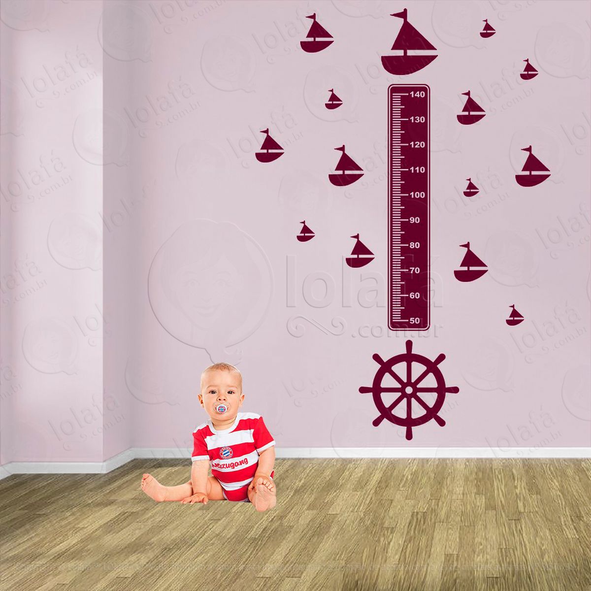 volante de navio e barcos adesivo régua de crescimento infantil, medidor de altura para quarto, porta e parede - mod:4