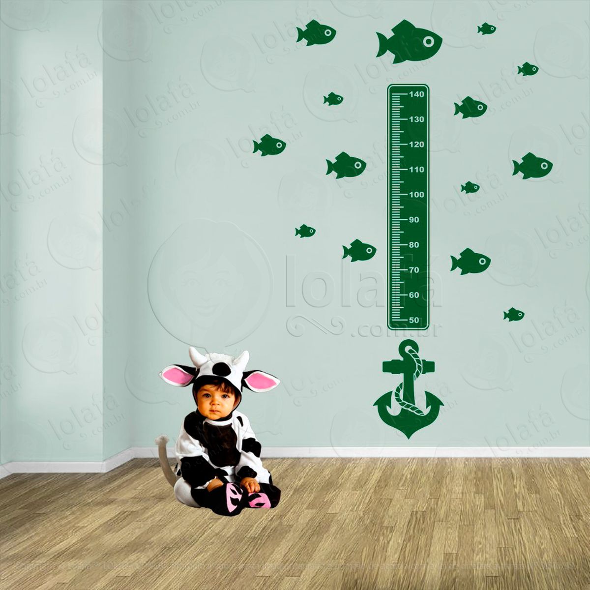 Âncora e peixes adesivo régua de crescimento infantil, medidor de altura para quarto, porta e parede - mod:6