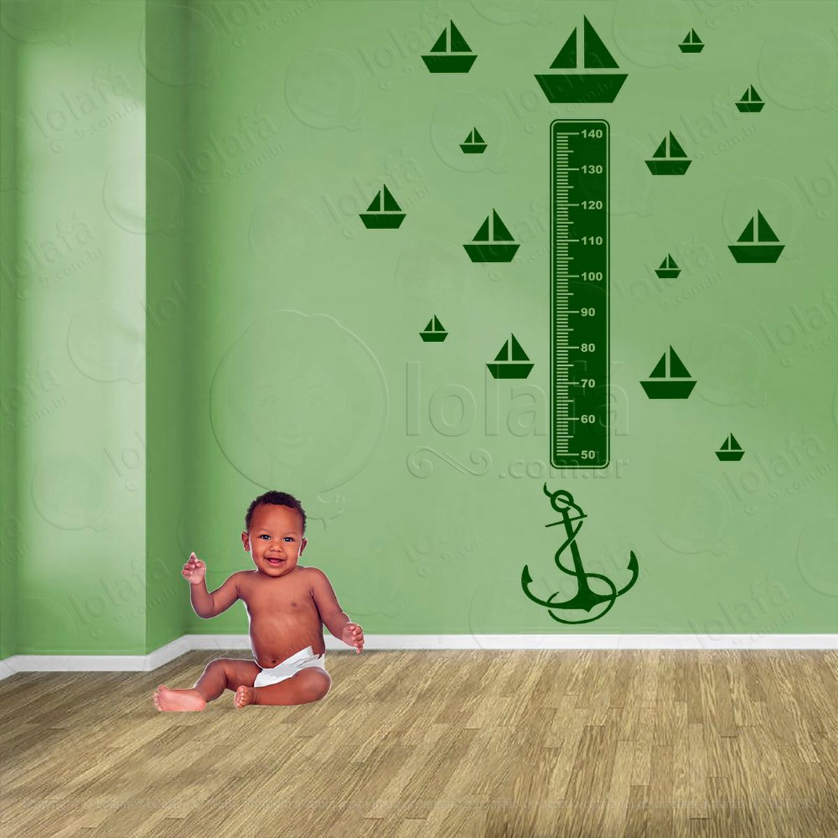 Âncora e barcos adesivo régua de crescimento infantil, medidor de altura para quarto, porta e parede - mod:7