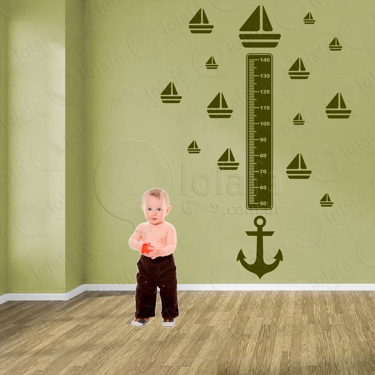 Âncora e barcos adesivo régua de crescimento infantil, medidor de altura para quarto, porta e parede - mod:9