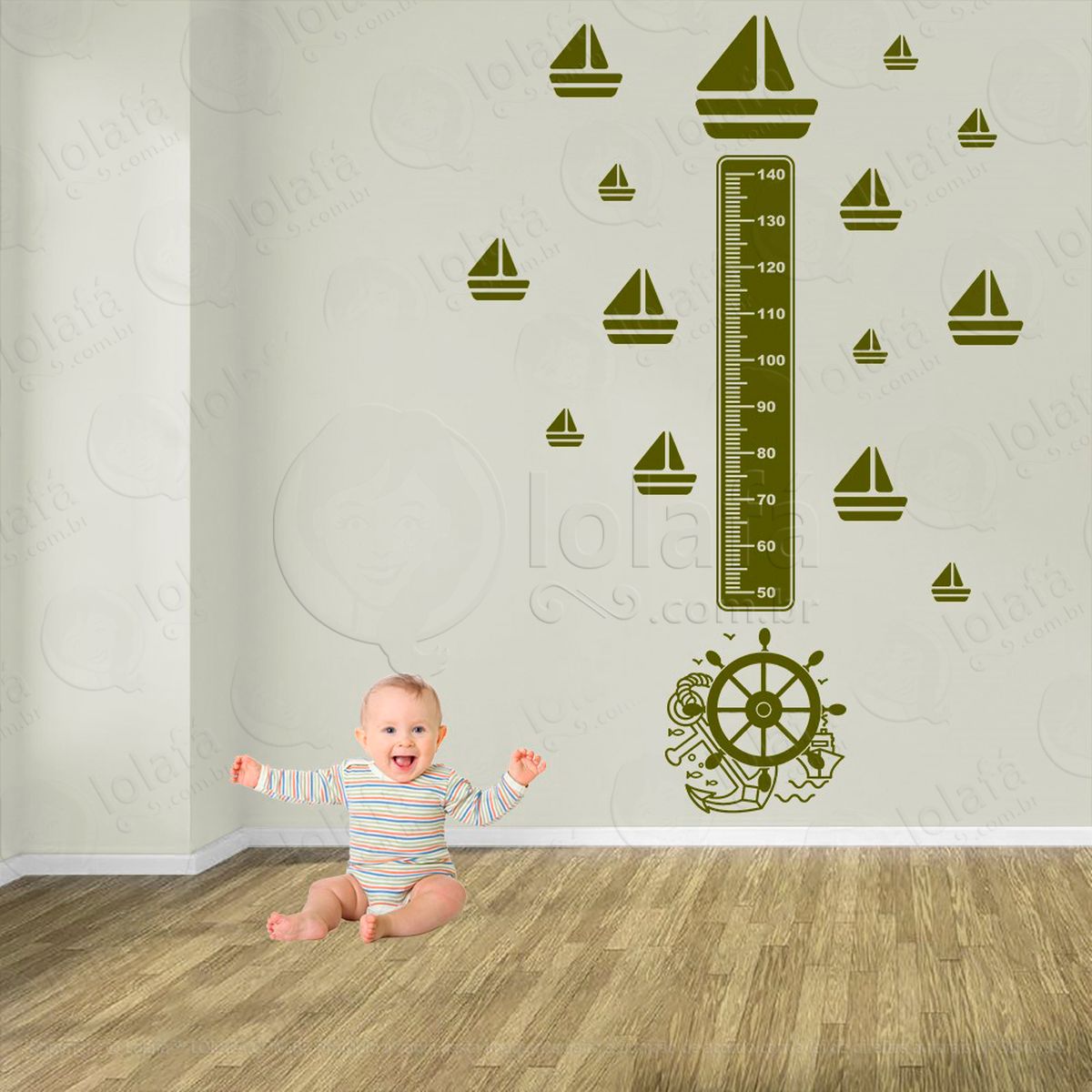 volante de navio e barcos adesivo régua de crescimento infantil, medidor de altura para quarto, porta e parede - mod:11