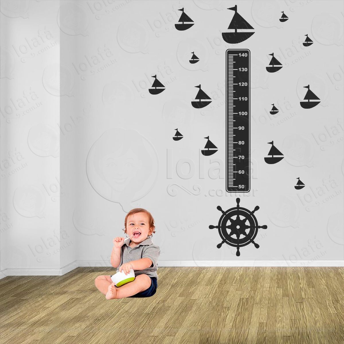 volante de navio e barcos adesivo régua de crescimento infantil, medidor de altura para quarto, porta e parede - mod:12