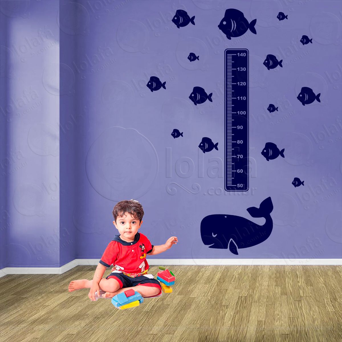 baleia e peixes adesivo régua de crescimento infantil, medidor de altura para quarto, porta e parede - mod:13