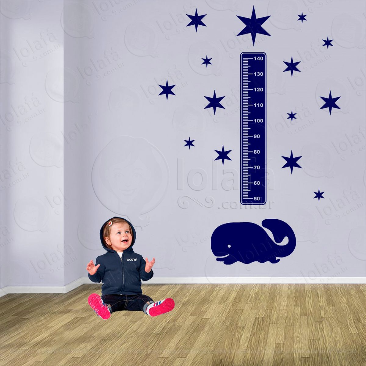 baleia e estrelas adesivo régua de crescimento infantil, medidor de altura para quarto, porta e parede - mod:15