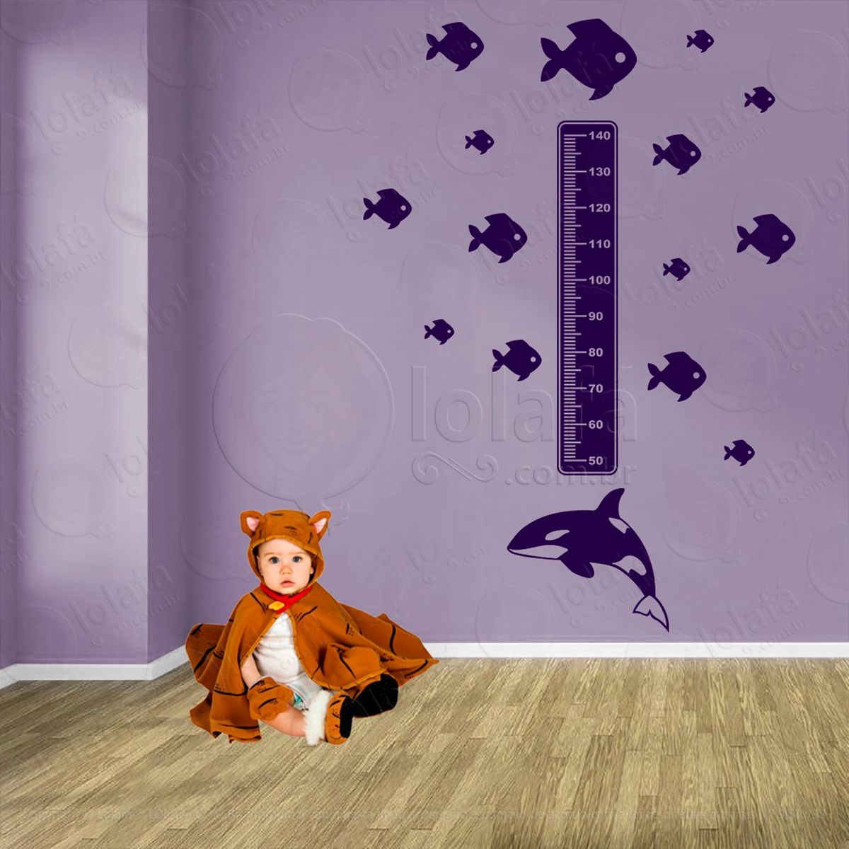 baleia e peixes adesivo régua de crescimento infantil, medidor de altura para quarto, porta e parede - mod:16