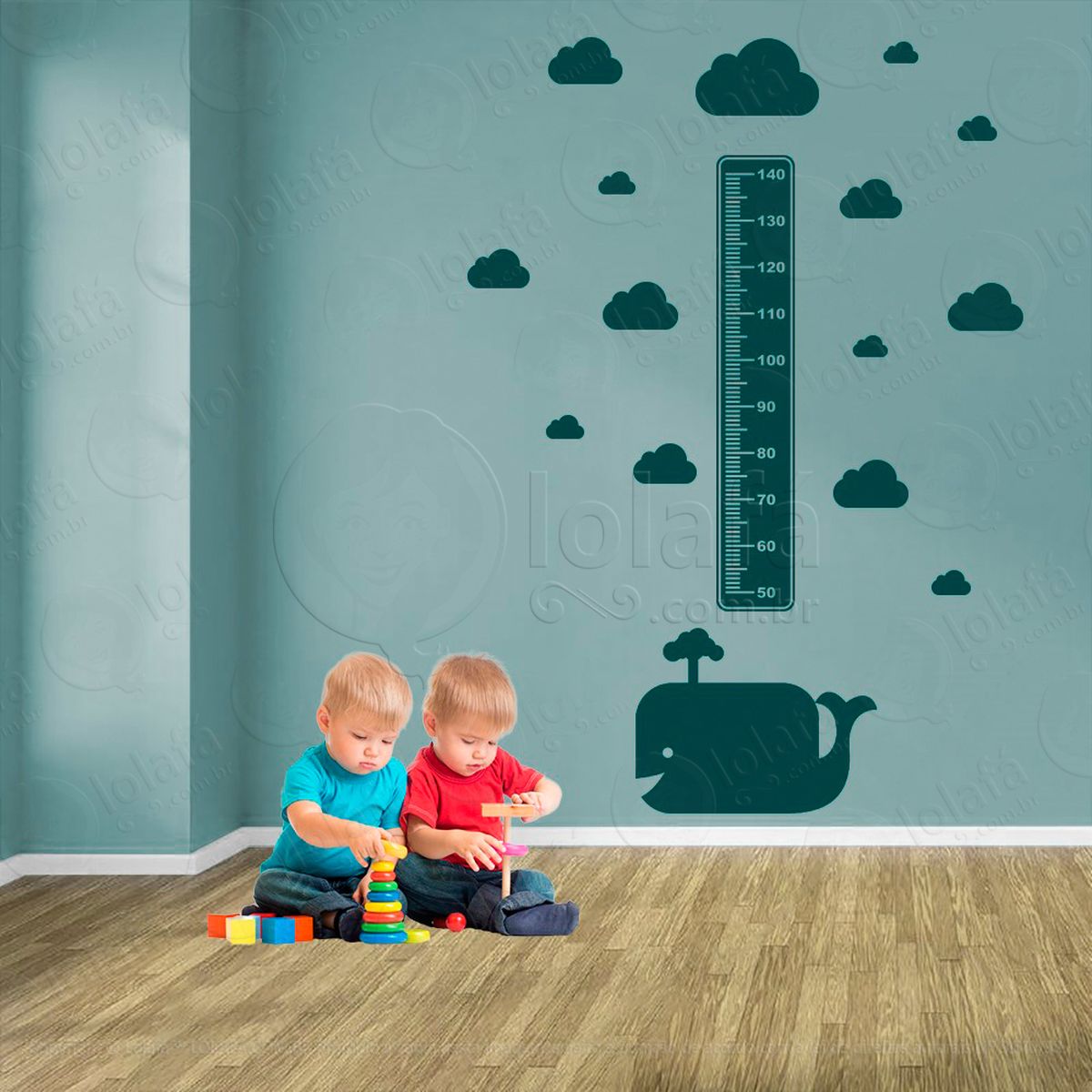 baleia e nuvens adesivo régua de crescimento infantil, medidor de altura para quarto, porta e parede - mod:17