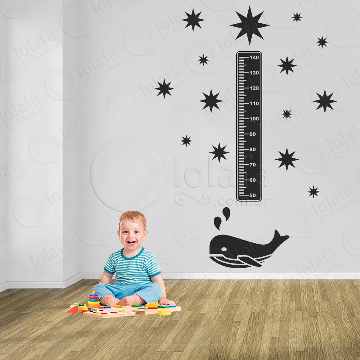 baleia e estrelas adesivo régua de crescimento infantil, medidor de altura para quarto, porta e parede - mod:18