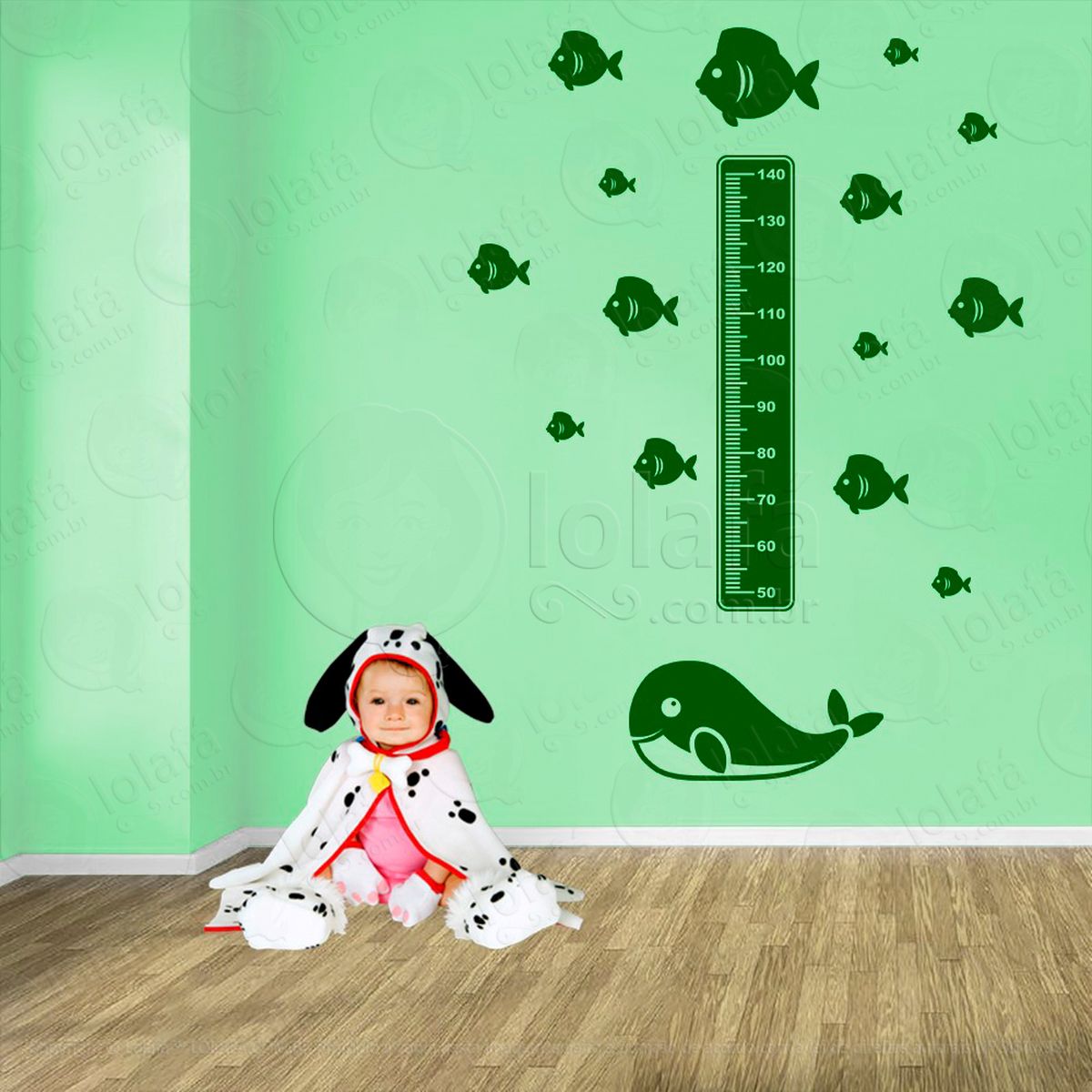 baleia e peixes adesivo régua de crescimento infantil, medidor de altura para quarto, porta e parede - mod:25
