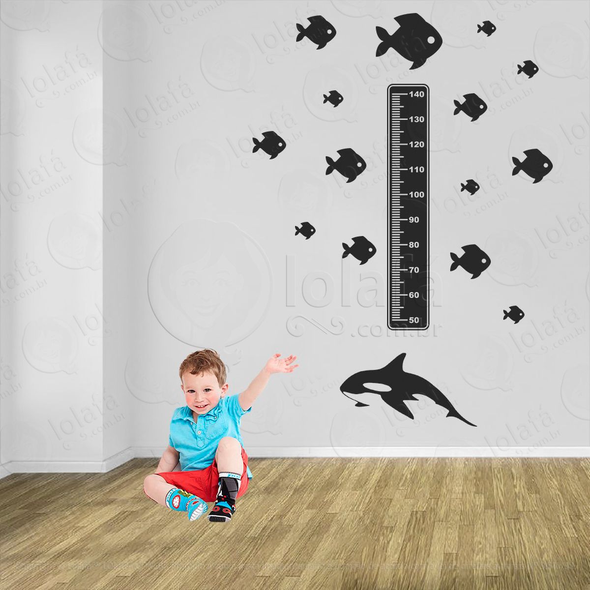 baleia e peixes adesivo régua de crescimento infantil, medidor de altura para quarto, porta e parede - mod:28