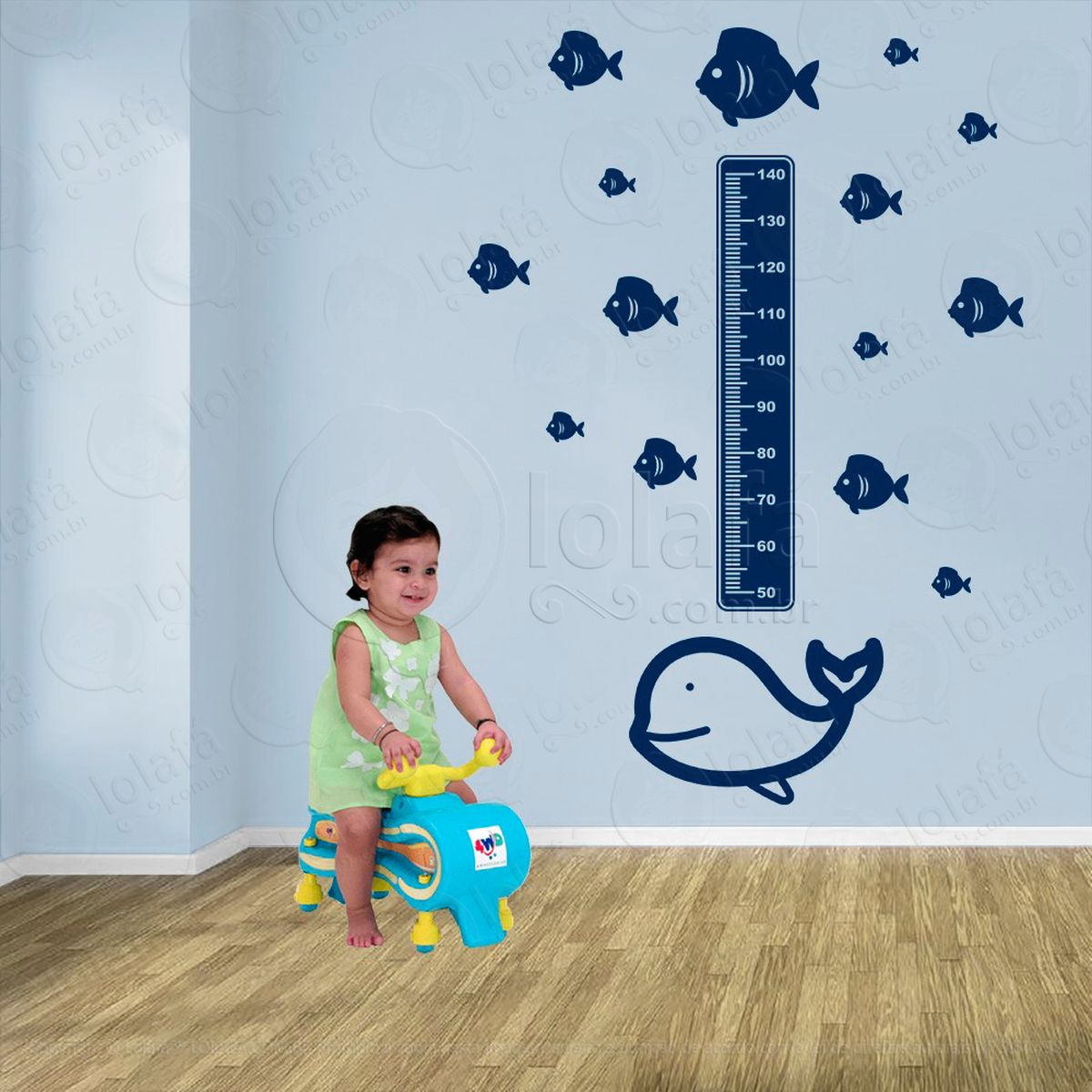 baleia e peixes adesivo régua de crescimento infantil, medidor de altura para quarto, porta e parede - mod:29