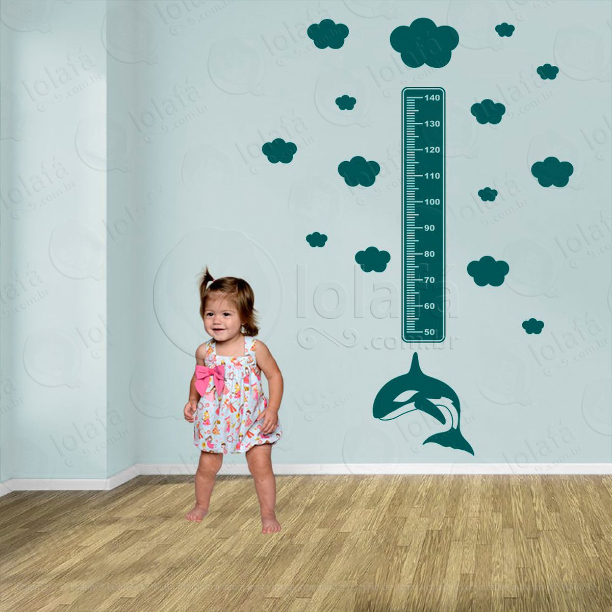baleia e nuvens adesivo régua de crescimento infantil, medidor de altura para quarto, porta e parede - mod:30