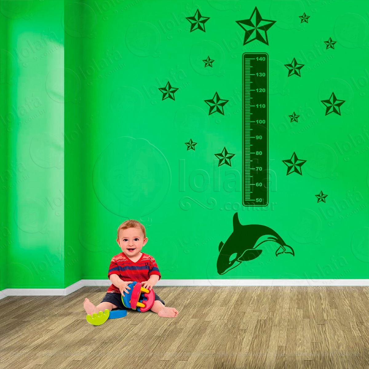 baleia e estrelas adesivo régua de crescimento infantil, medidor de altura para quarto, porta e parede - mod:37