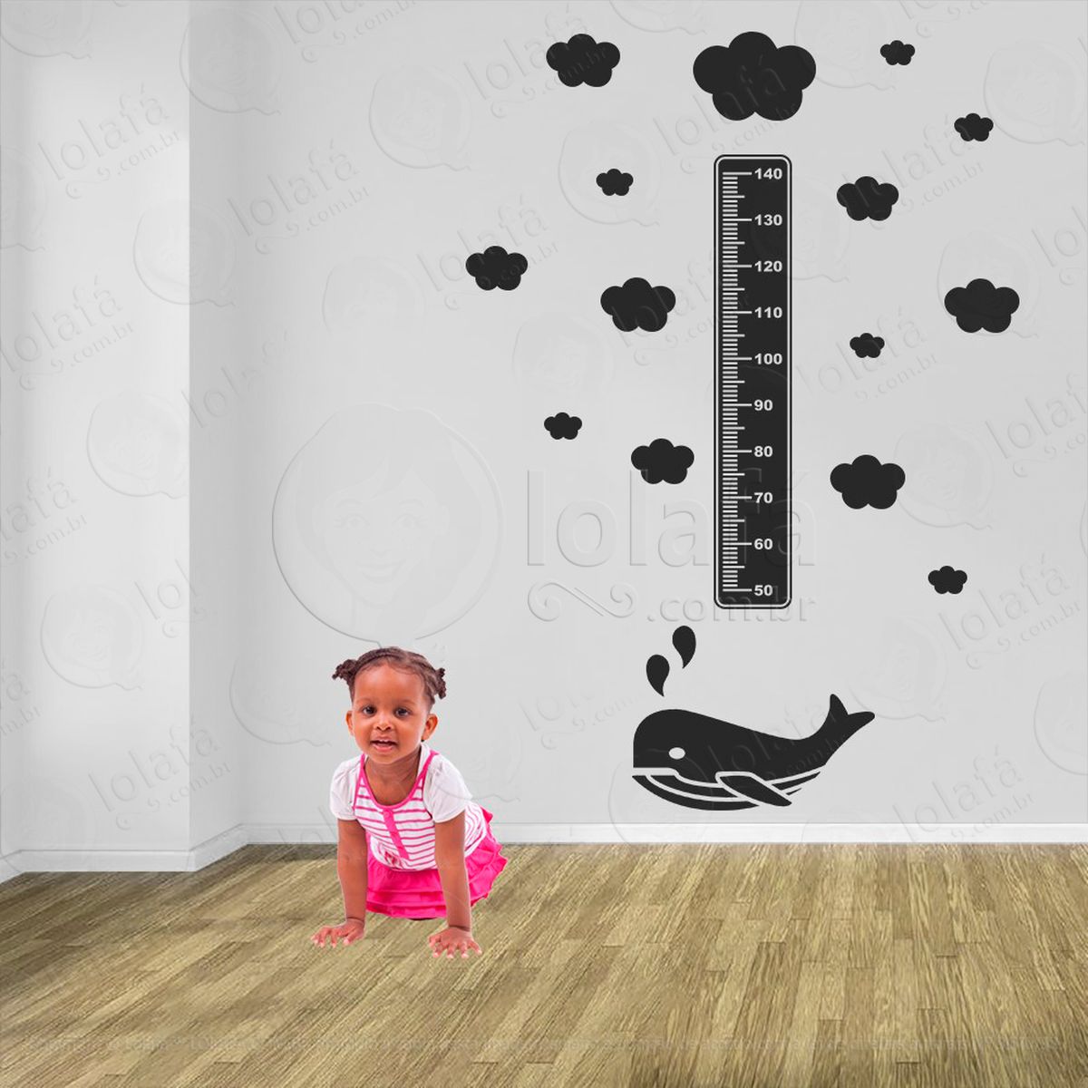 baleia e nuvens adesivo régua de crescimento infantil, medidor de altura para quarto, porta e parede - mod:41