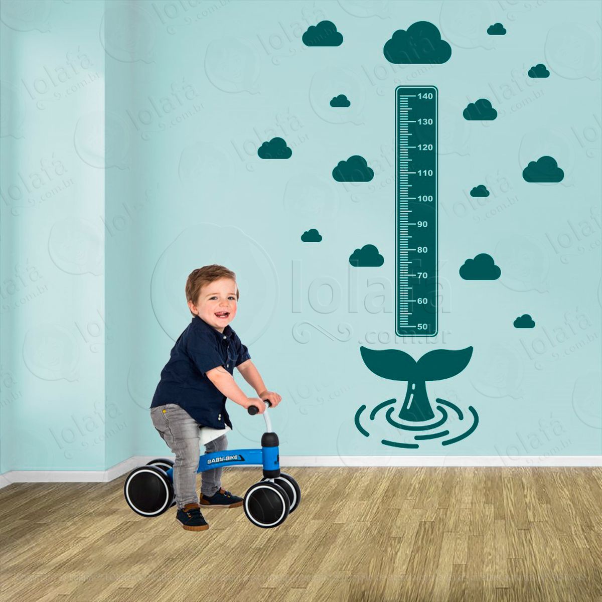 baleia e nuvens adesivo régua de crescimento infantil, medidor de altura para quarto, porta e parede - mod:42