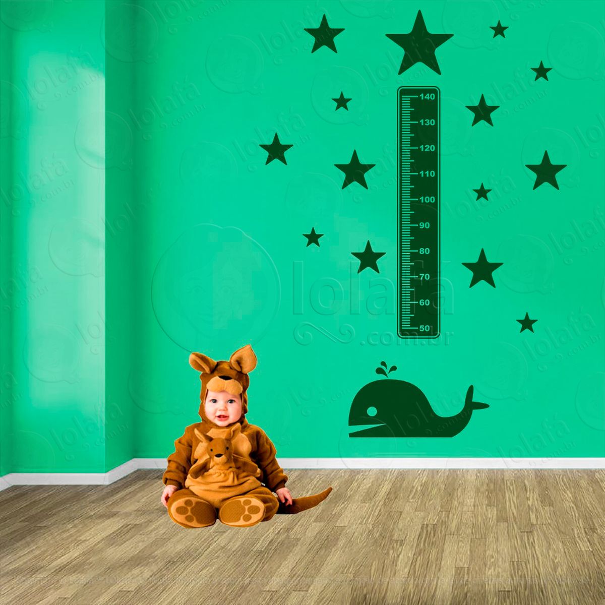 baleia e estrelas adesivo régua de crescimento infantil, medidor de altura para quarto, porta e parede - mod:43
