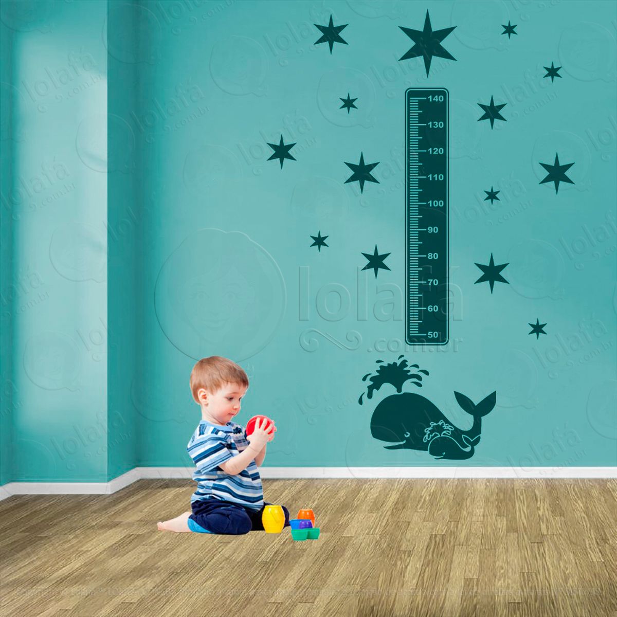 baleia e estrelas adesivo régua de crescimento infantil, medidor de altura para quarto, porta e parede - mod:46
