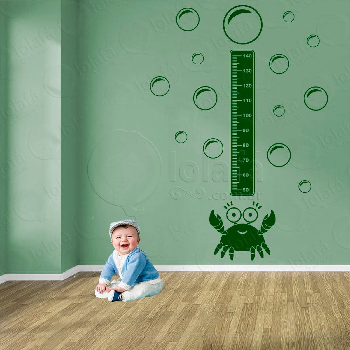 caranguejo e bolhas adesivo régua de crescimento infantil, medidor de altura para quarto, porta e parede - mod:48