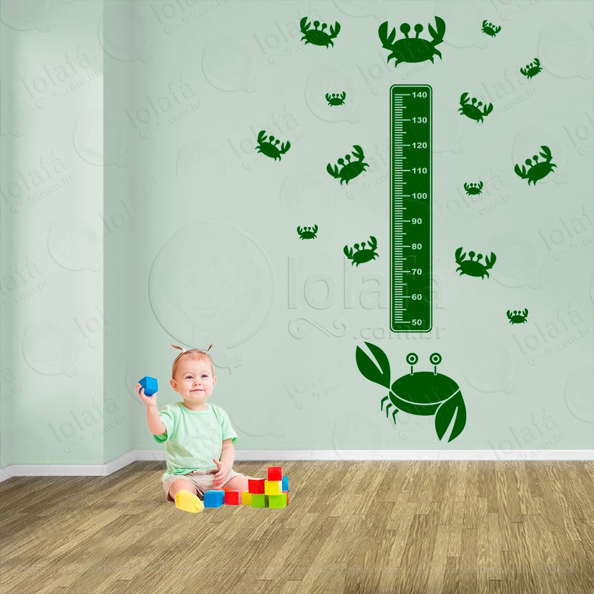 caranguejo e caranguejos adesivo régua de crescimento infantil, medidor de altura para quarto, porta e parede - mod:50