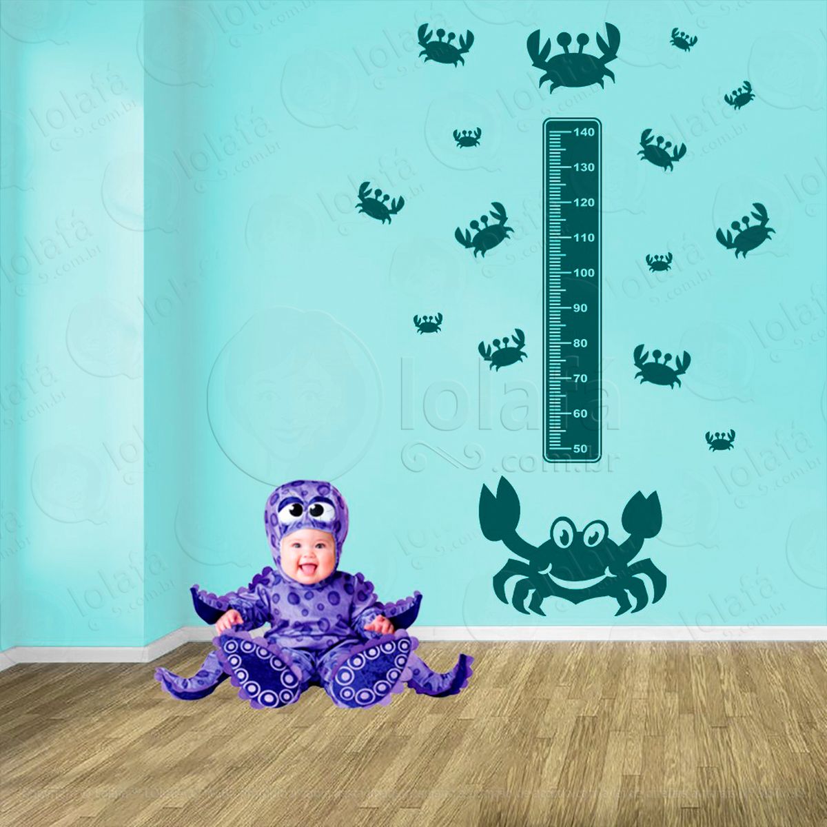 caranguejo e caranguejos adesivo régua de crescimento infantil, medidor de altura para quarto, porta e parede - mod:53