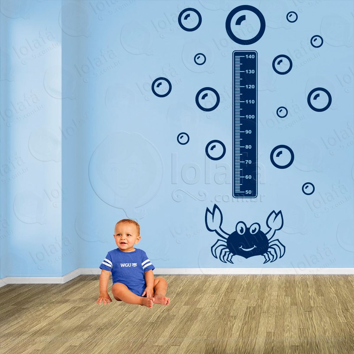 caranguejo e bolhas adesivo régua de crescimento infantil, medidor de altura para quarto, porta e parede - mod:54