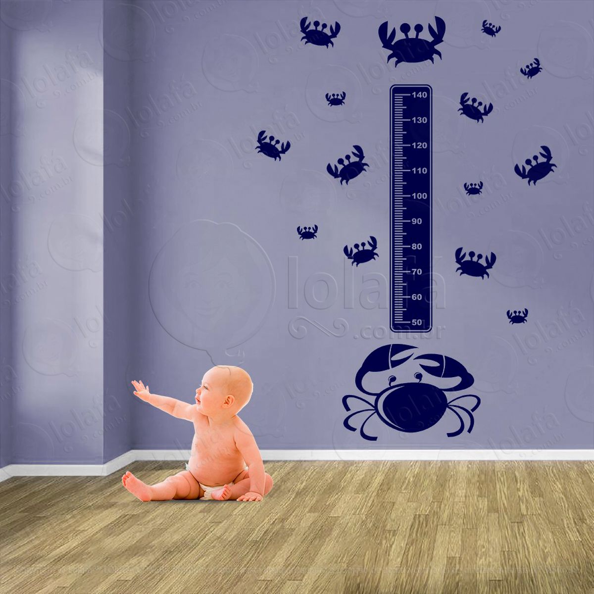 caranguejo e caranguejos adesivo régua de crescimento infantil, medidor de altura para quarto, porta e parede - mod:56